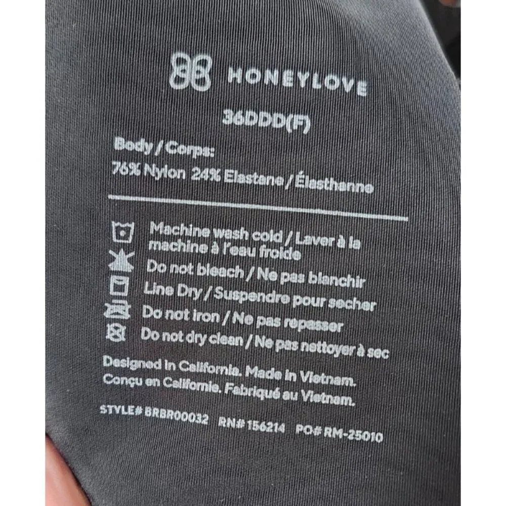 Honeylove 34DDD Wireless Bra Black Sculpting Lift Seamless Support Shapewear